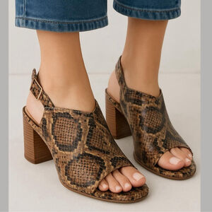 Sole Society Brown Snake Print Women's Slingback Shoes heeled sandals brown sz 7